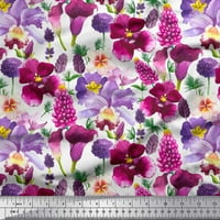 Soimoi Beige Rayon Crepe tkanina ružičasta i ljubičasta cvjetna akvarelska tkanina od dvorišta široka