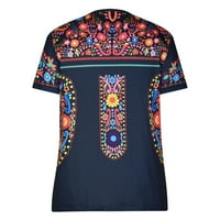 Ljetni vintage Aztec Etničke majice, casual kratki zapadni cvjetni tisak osnovnih majica bluza za izrez