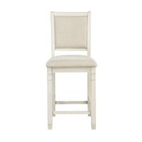 Artlia Antique White Finish Drvene kontra visine stolice Set Teksturirane tkanine Tapacirane trpezarijske
