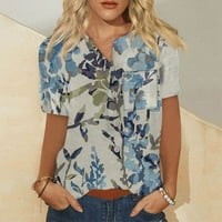 Strungten ženski modni ispisani uzorak gumb Džepni džep kratki rukav košulja TOP ljetni vrhovi za žene