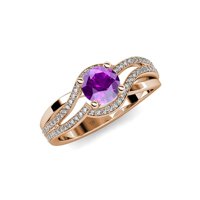 Amethyst i dijamant Halo Swirl zaručni prsten 1. CT TW u 14K Rose Gold.Size 4.5