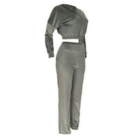 WAVSUF Womens setovi salon patentnih patentnih zatvarača i hlače dugih rukava zip fleece sive pantalone