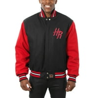 Muški JH dizajn crne crvene rakete s cijevi i visoki sva vuna jakna sa kožnim logotipom
