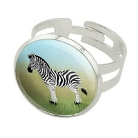 Zebra u travnjaku srebrni podesivi prsten
