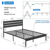Platforma kraljičin krevet sa vintage uzglavljenim uzglavljem i podlogom, temelj madraca, jakih metalnih