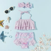 Djevojčice za djecu Ruffles Baby Bath kupao je dojenčad sirena bikini set sa trakom za glavu za plažu