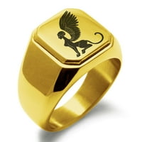 Grčki mitologija od nehrđajućeg čelika Shpin ugravirani kvadratni ravni prsten za polirani prsten od