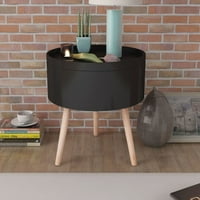 Kepooman Moderni okrugli bočni stol sa drvenim nogama za dnevni boravak, crni