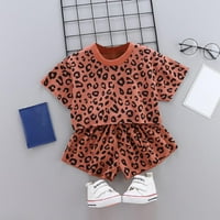 TODDLER Baby Girls Leopard Ispiši ljetnu odjeću Postavite majicu kratkih rukava i odjeća za kratke hlače