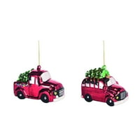 Savremeni domaći živjeti 2CT ružičasti viseći stakleni kombi i kamion božićni ukrasi 5