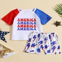 4. jula Toddler Baby Boys Pismo s odjećom Ispis majica kratkih rukava vrhovi gromobrani Podesite ljetne
