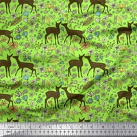 Soimoi Japan Crepe satenski listovi tkanine, cvjetni i jelen životinjski tiskani tkaninski dvorište