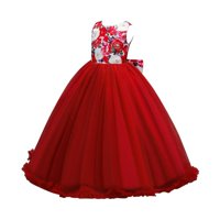Xmarks cvjetna djevojka haljina podna duljina ruža cvijeta tiskati kuglične haljine za djecu crvena
