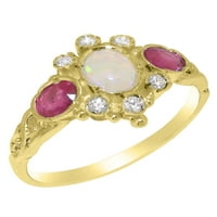 Britanci napravio 14k žuto zlato prirodni Opal Ruby Diamond Womens Ring - Veličine Opcije - Veličina