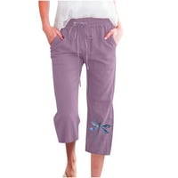 Hlače za žene bave se štampanjem elastičnih labavih hlača ravne široke pantalone za noge sa džepom