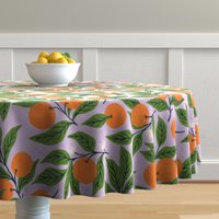 Pamuk Satens Stolcloth, 70 Round - Boho voće Citrus boemski voćnjak rustikalni lilak ljubičasti ispis