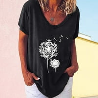 Ženski bluze Modne žene V-izrez casual s kratkih rukava od tiskanih majica s majicom Crni XXL
