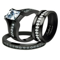 Njegov i njen crni nehrđajući čelik i titanijumski vjenčani zaručnički prsten set Veličina ženskih muškaraca