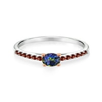 Gem Stone King 0. CT Blue Mystic Topaz Red Garnet 10k bijeli zlatni prsten sa ružom Gold Prongs