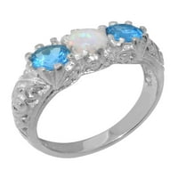 Britanci napravio je 18k bijelo zlato pravi istinski Opal i Blue Topaz Womens Remise Ring - Veličina