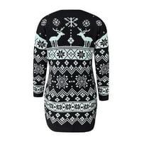 Ediodpoh Ženski O vrat Elk Swerflake Božić Xmas pulover džemper pleteni mini haljine Božićne haljine