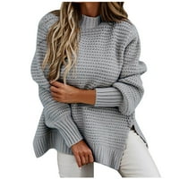 Džemperi za žensku vrat puff rukave pletena strana Split jesen zimski ležerni duks