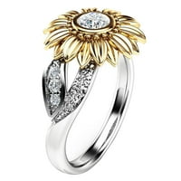 Izvrsna ženska dva tona srebrnog cvjetnog prstena okrugla dijamantski zlatni suncokret dragulj