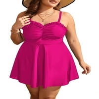 Elegantne obične Spaghetti remen Pink plus Size kupaći kostim
