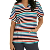 Ženski pilići vrhovi 4. srpnja Stripe Stripe Shirse Scrubs V-izrez s kratkim rukavima Jedinstvena bluza