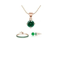 Pariz nakit 18k Rose Gold CT okrugli stvoreni smaragdni set ogrlice, minđuša i narukvice