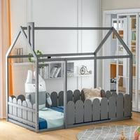 Twin Size Drveni krevet Krevet za krevet sa ogradom; za djecu; Tinejdžeri; Djevojke; Dječaci