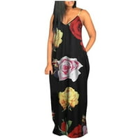 Ljetne haljine za prodaju za žene za žene bez rukava za tisak cvjetni uzorak V-izrez Maxi Loose Fit