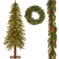 6 'stablo od cedra Hickorije sa 9' 10 Garland Crestwood-a uključuje bistre svetlo i 30 Grestni venac u obliku greda uključuju LED svjetla