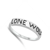 Usamljeni prsten skripte s piscem Wolf-a. Sterling Silver Band nakit ženski muški unise veličine 7