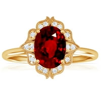 Gemsny Jul Rođenje - vintage ovalni neređeni rubin prsten sa Pave Set Diamond Halo