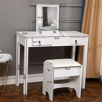 Hommoo Vanity stol set sa ogledalom za djevojčice, toaletni stol bijelog spavaće sobe sa tablicom vanity