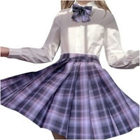 Žene plaćene teniske suknje Visoko struk Japan Uniformu Pleted Skort suknje za djevojku rešetke A-line