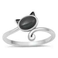 Vaša boja simulirana crnom bočnom prstenu maca mačaka. Sterling Silver Band CZ Veličina 9