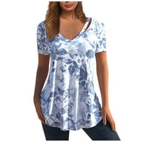 Žene izdubljene modne tiskarske kratke rukave V-izrez majica bluza vrhovi kratkih rukava