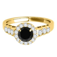 Aonejewelry 1. ct. HALO Black Diamond zaručnički prsten u 14K žutom zlatu