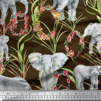 Listovi tkanine Soimoi, cvjetni vijenac i slont džungla Ispis tkanina sa dvorištem širom