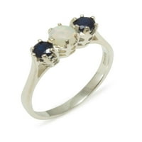 10k bijeli zlatni prsten sa prirodnim Opal i safirnim ženskim godišnjim prstenom - veličine 4