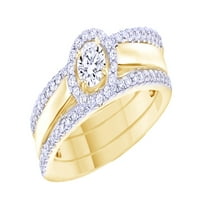 Bijeli kubični zrkonijski angažman i svadbeni prsten za svadbeni modern u 14K žutom zlatu preko srebra