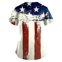 SKSLOEEg piling vrhovi Žene rastezanje američkih zvijezda Stripes uzorak patriotske košulje s pilingom