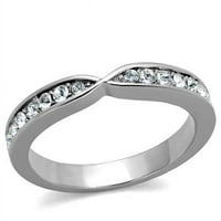Ženski polirani prsten od nehrđajućeg čelika sa gornjim klasom Crystal u bistri - Veličina 10