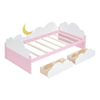 Cosotower Dvostruki krevet sa oblacima i dekorom polumjeseca, platforma krevet s ladicama