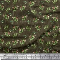 Soimoi Green Japan Crepe Satin Tkanine točkice i lišće Ispis tkanine uz dvorište širom