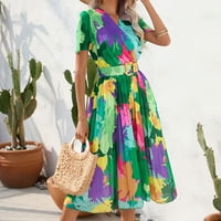 Summer Plus Veličina haljina za žene ispod 10 dolara, ženski tisak kratkih rukava čvrstog povremenih