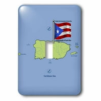 3Droza zastava i mapa Portoriko sa zajednicom Portoriko tiskane na engleskom i španskom - jednokrevetno