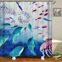 Ocean Dolphin Morska riba za Curtains Tuš 3D Odštampani kućni dekor sa kukama 180x Zavjese za kupanje